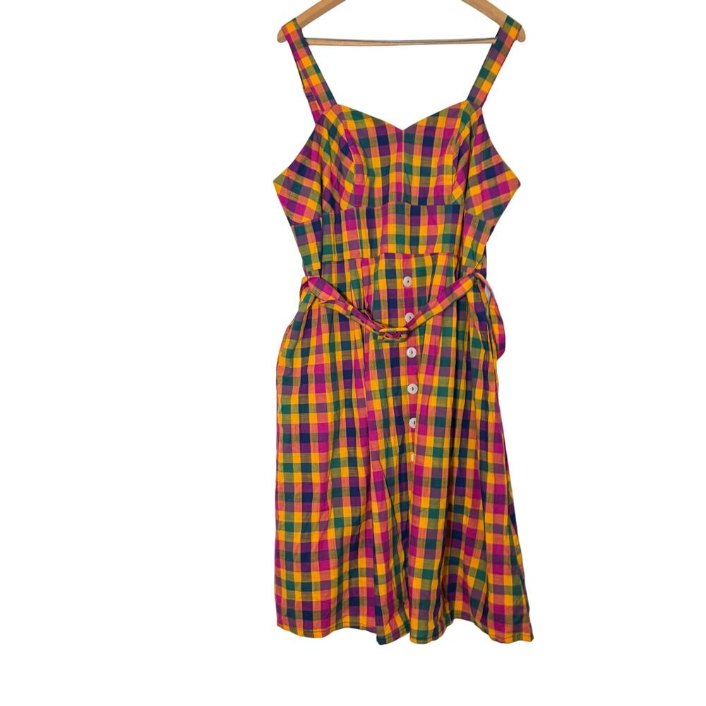 ModCloth Bright Plaid Sundress in Yellow, Pink & Green